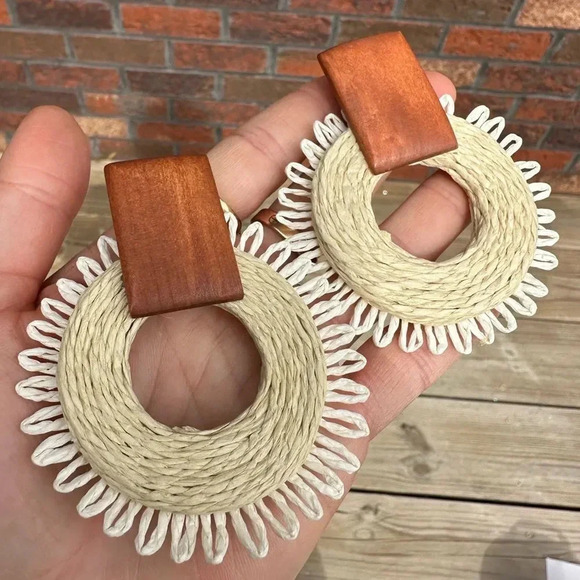 Zara Boho Rattan Earrings - Picture 4 of 7